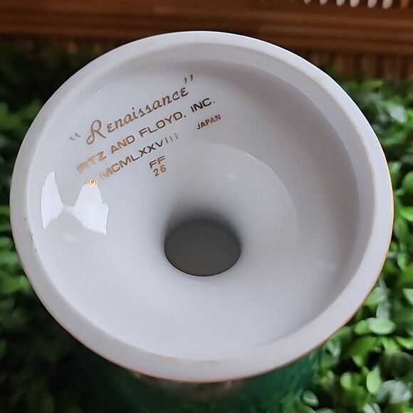 Vintage 1978 Fitz & Floyd Renaissance Dark Green & Gold Tone Trim Goblet Cup - Picture 4 of 9